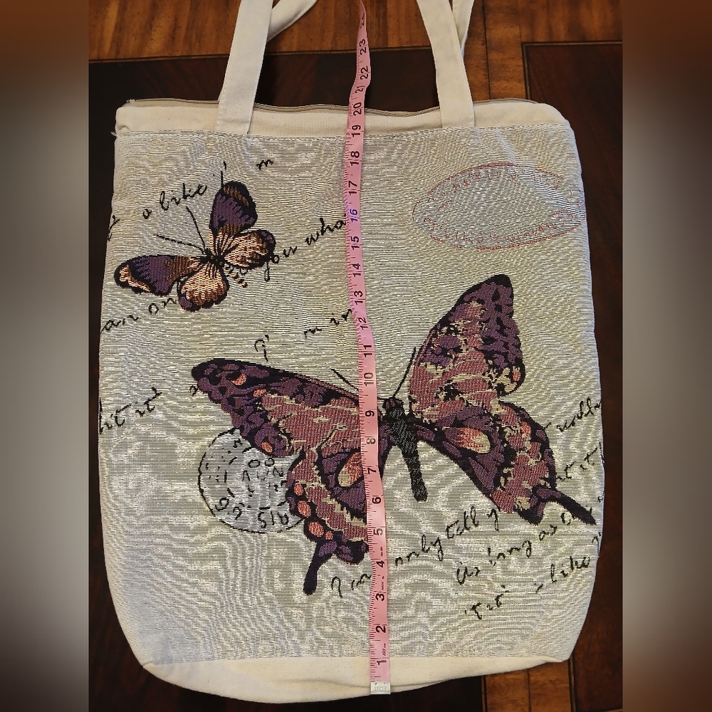🖤Butterfly Print Tote Bag - Cream and Purple - Picture 5 of 7